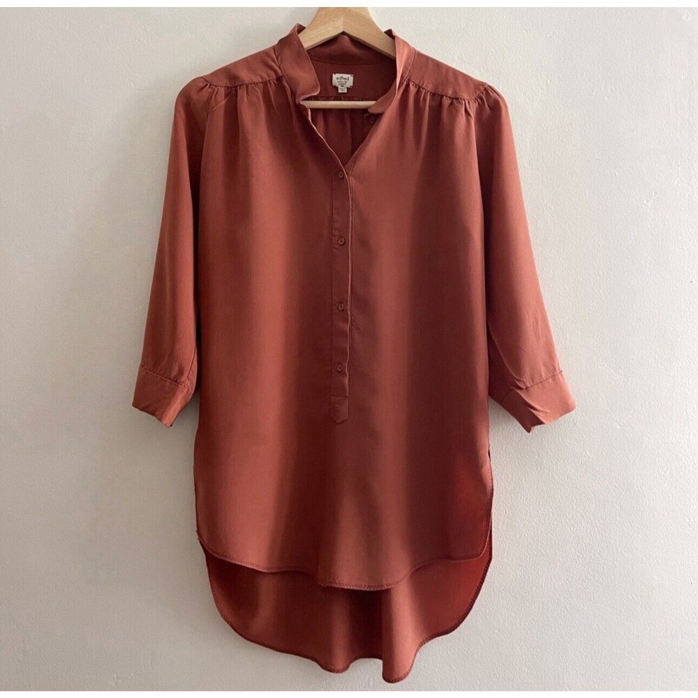 Aritzia Wilfred Brown Silk Button Down Blouse SZ XXS Classic Feminine Classy Top